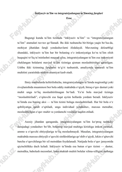 inklyuziv ta'lim va integratsiyalangan ta'limning farqlari — DOCX