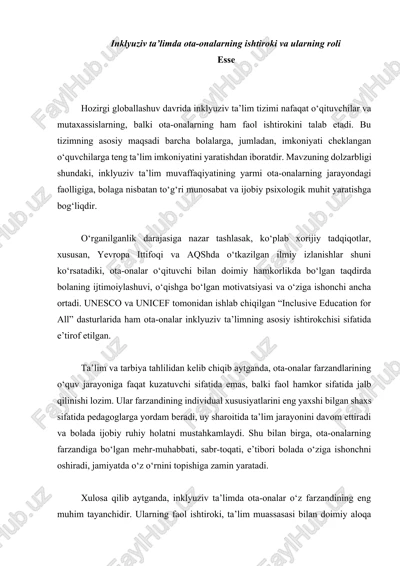 inklyuziv ta’limda ota-onalarning ishtiroki va ularning roli — DOCX