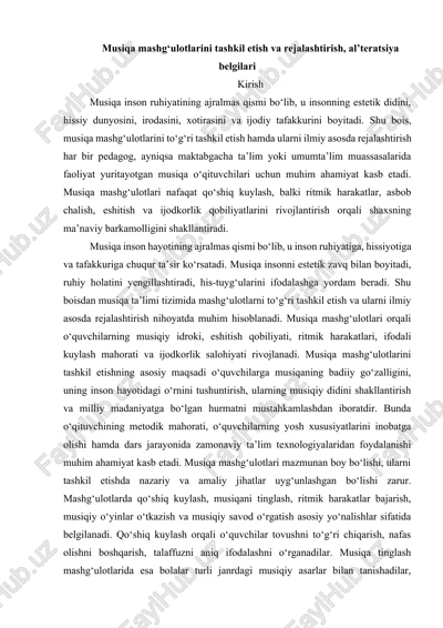 musiqa mashg‘ulotlari tashkil etish va rejalashtirish — DOCX