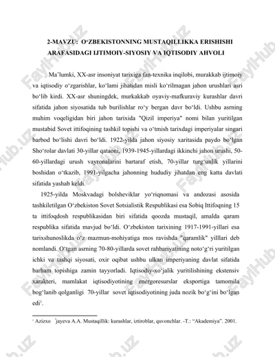 o‘zbekistonning mustaqillikka erishishi arafasidagi ijtimoiy-siyosiy va iqtisodiy ahvoli — DOCX