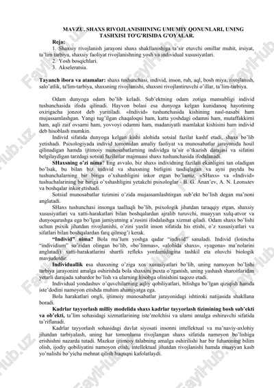 shaxs rivojlanishining umumiy qonunlari — DOCX