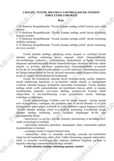 texnik jihatdan tartibga solish tizimini — DOCX