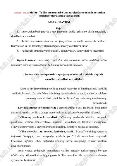 ta’lim muassasasi oʻquv-tarbiya jarayonini innovatsion texnologiyalar asosida tashkil etish — DOCX