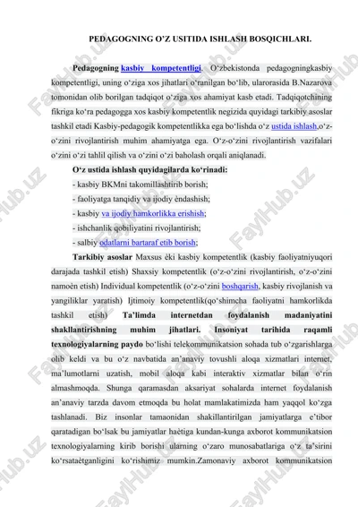 pedagogning o’z usitida ishlash bosqichlari — DOCX