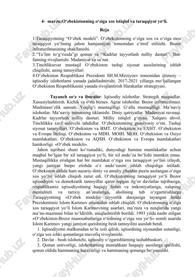 o‘zbekistonning o‘ziga xos istiqlol va taraqqiyot yo‘li — DOCX