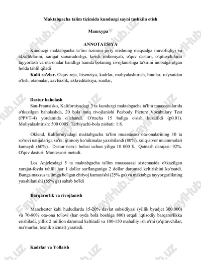 kunduzgi maktabgacha ta'lim tizimida kunduzgi sayni tashkiln etish — DOCX