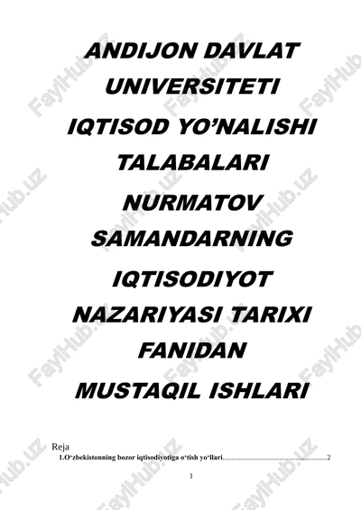 o‘zbekistonning bozor iqtisodiyotiga o‘tish yo‘llari — DOCX