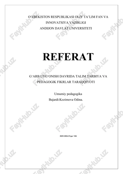 gʻarb uygʻonish davrida talim tarbiya va pedagogik fikrlar taraqqiyoti — DOCX