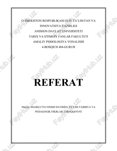 sharq uyg‘onish davrinda ta’lim-tarbiya va pedagogik fikrlar taraqqiyoti — DOCX