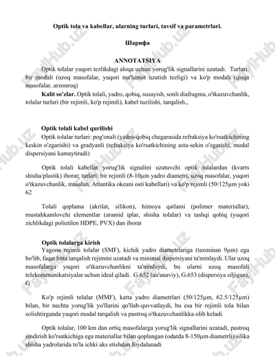 optik tolalar va kabellar — DOCX