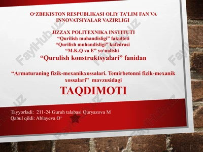 armaturaning fizik-mexanikxossalari. temirbetonni fizik-mexanik xossalari — PPTX