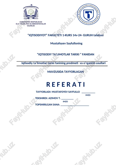 iqtisodiy talimotlar tarixi fanining predmeti va o’rganish usullari — DOC
