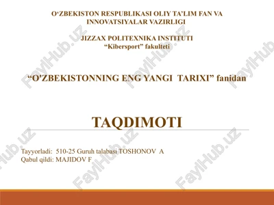 o'zbekistonning eng yangi tarixi — PPTX