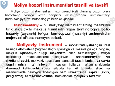 moliya bozori instrumentlari tasnifi va tavsifi — PPTX