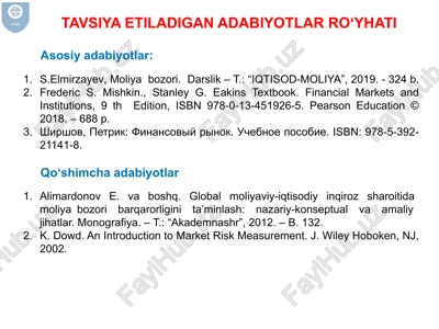 moliya bozorining mazmuni, iqtisodiyotdagi ahamiyati va o‘rni — PPTX