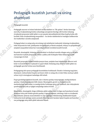 pedagogik kuzatish jurnali va uning ahamiyati — DOCX