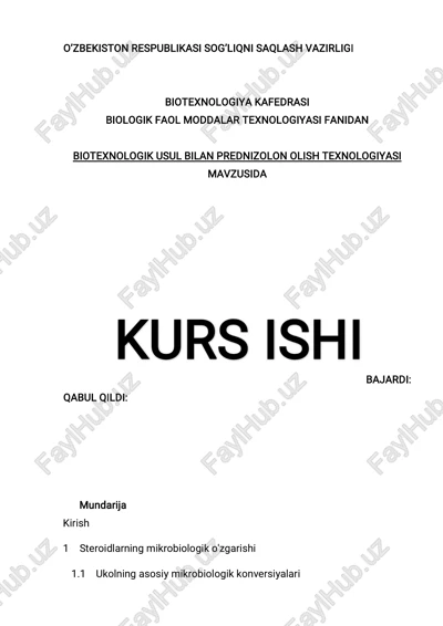 biotexnologik usul bilan prednizolon olish texnologiyasi — PDF