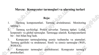 kompyuter tarmoqlari va ularning turlari — PPTX