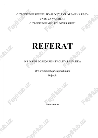 oʻz oʻzini boshqarish faoliyat sifatida — DOCX