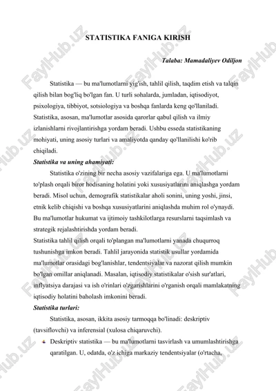 statistika faniga kirish — DOCX