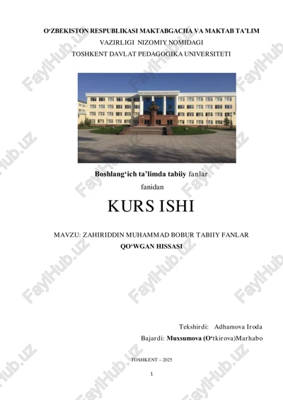 zahiriddin muhammad bobur tabiiy fanlar qo‘wgan hissasi — PDF