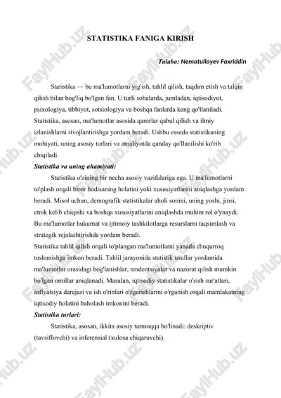 statistika faniga kirish — DOCX