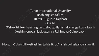 oʻzbektili leksikasining tarixiylik, qoʻllanish doirasiga koʻra tavsifi — PPTX