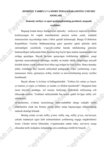 jismoniy tarbiya va sport pedagogikasining umumiy asoslari — DOCX