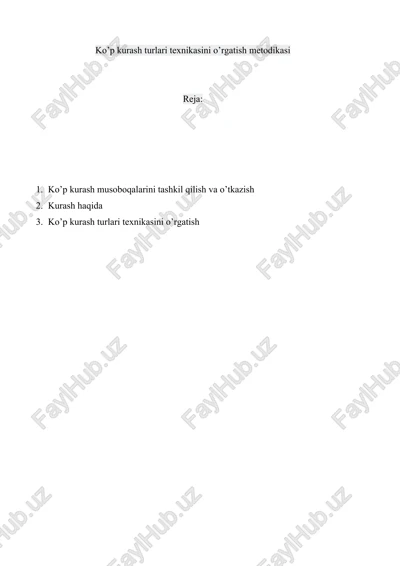 ko’p kurash turlari texnikasini o’rgatish — DOCX