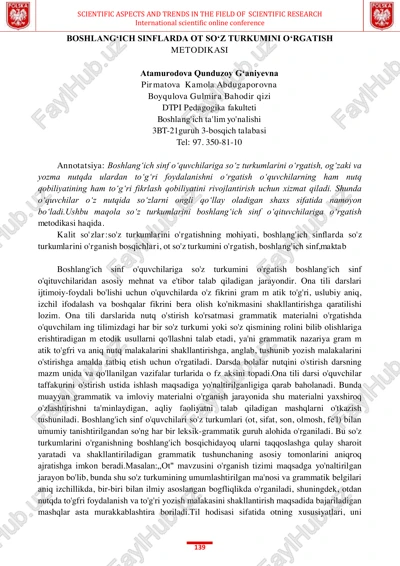 boshlangʻich sinflarda ot soʻz turkumini oʻrgatish metodikasi — PDF