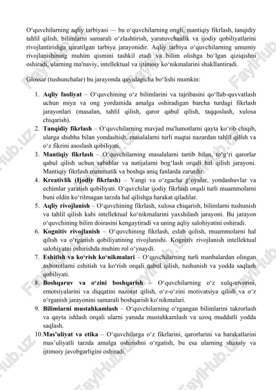 oʻquvchilarning aqliy tarbiyasi — DOCX