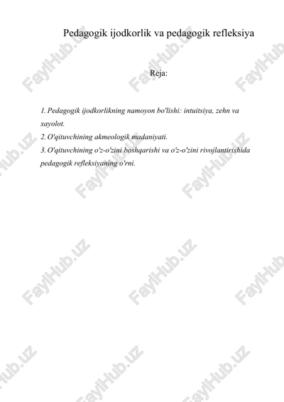 pedagogik ijodkorlik va pedagogik refleksiya — DOC