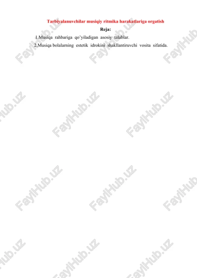 tarbiyalanuvchilar musiqiy ritmika harakatlariga orgatish — DOCX