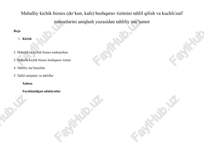 mahalliy kichik biznes (do‘kon, kafe) boshqaruv tahlil natijalari — PDF