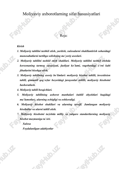 moliyaviy axborotlarning sifat hususiyatlari — DOC