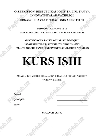 maktabgacha ta'lim tarbiyani tashkil etish — DOCX