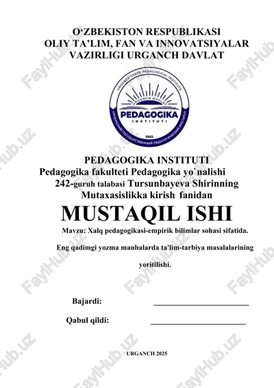 xalq pedagogikasi-empirik bilimlar sohasi — DOCX