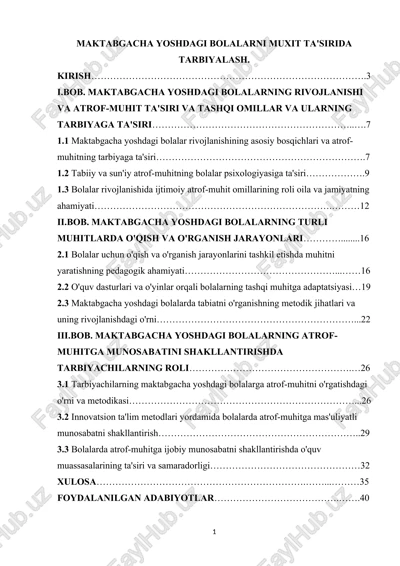 maktabgacha yoshdagi bolalarni muxit ta'sirida tarbiyalash — DOCX