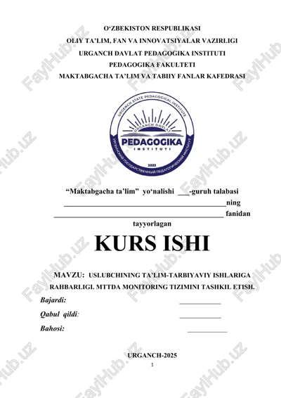 uslubchining ta’lim-tarbiyaviy ishlariga rahbarligi — DOCX