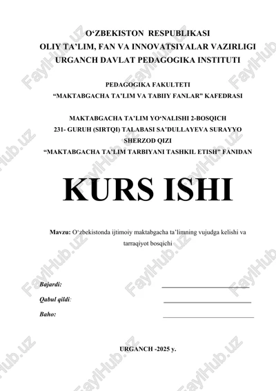 o‘zbekistonda ijtimoiy maktabgacha ta’limning vujudga kelishi va tarraqiyot bosqichi — DOC