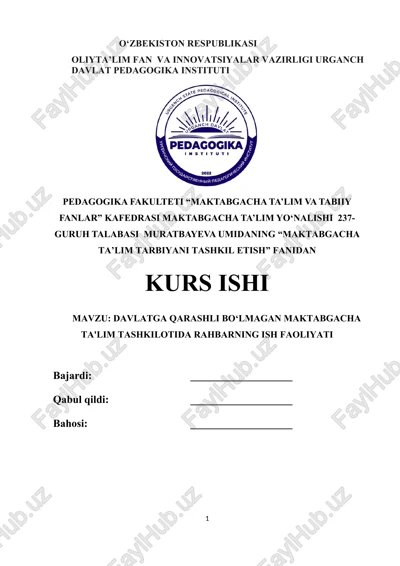 "maktabgacha ta’lim tarbiyani tashkil etish" — DOCX