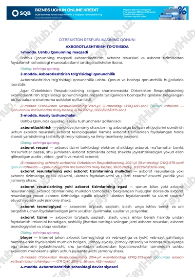 o‘zbekiston respublikasining qonuni — PDF