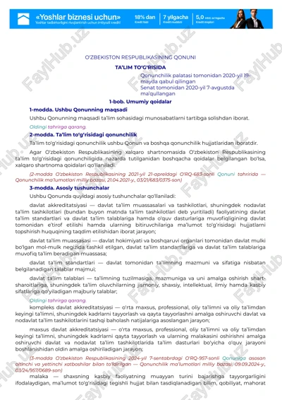 o‘zbekiston respublikasining qonuni ta’lim to‘g‘risida — PDF
