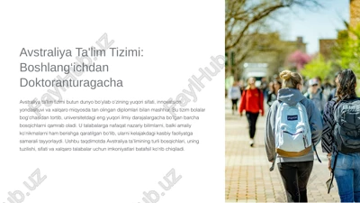 avstraliya ta'lim tizimi: boshlang‘ichdan doktoranturagacha — PPTX