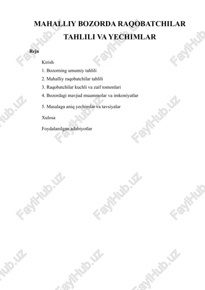 mahalliy bozorda raqobatchilar tahlili va yechimlar — DOCX