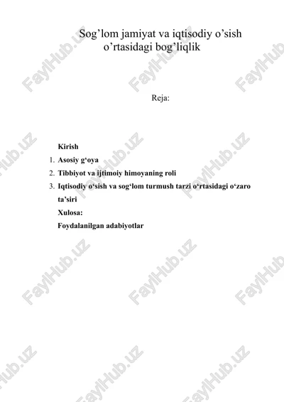 sog’lom jamiyat va iqtisodiy o‘sish o‘rtasidagi bog‘liqlik — DOCX