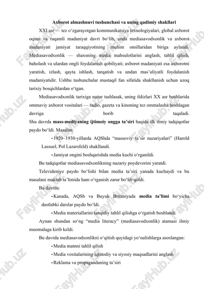 axborot almashnuvi tushunchasi va uning qadimiy shakllari — DOCX