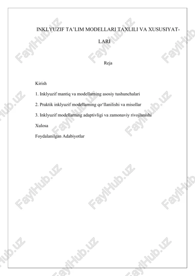 inklyuzif ta’lim modellari taxlili va xususiyatlari — DOCX