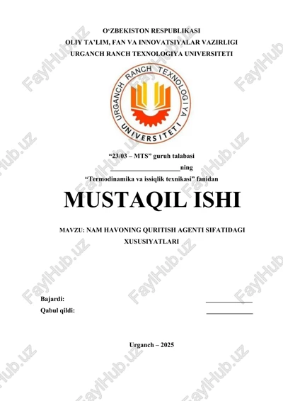 nam havoning quritish agenti sifatidagi xususiyatlari — DOCX