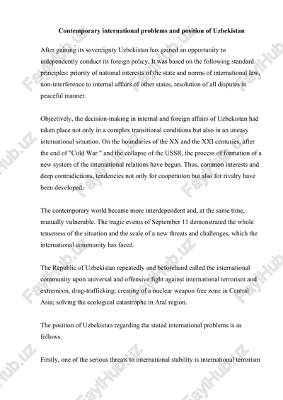 contemporary international problems and position of uzbekistan — DOC